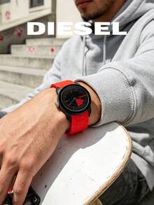 Diesel Down S44 系列銀色聚碳酸酯中性手錶 亮紅色分段式矽膠錶帶 DZ1607 - 紅色 - 查看 3