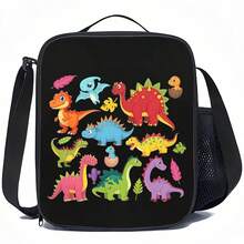 Colorful Cartoon Dinosaur Print Lunch Bag For Boys, Zip Carry Case With Top Handle, Shoulder Strap And Side Mesh Pocket For School, Picnic And Travel - DINOSAUR-10 - View 3