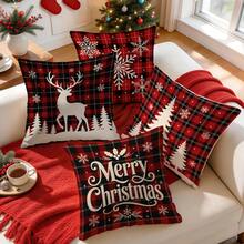 4pcs/1pc Red & Black Plaid Christmas Winter Pattern Pillow Case, Single-Sided Printed Pillow Case, Suitable For Living Room, Bedroom, Home Decor, All-Season Pillow Case - Multicolor - View 6