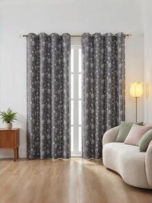 1panel Printed Blackout Curtain With Grommet Top Designthermal Insulated For Effective Room Darkening Floral Drape Window Decor Home Accent Room Ornament Thermal Insulation, Noise Reduction Function, Suitable For Living Room, Bedroom, Office And Home - Black and Gray - View 2