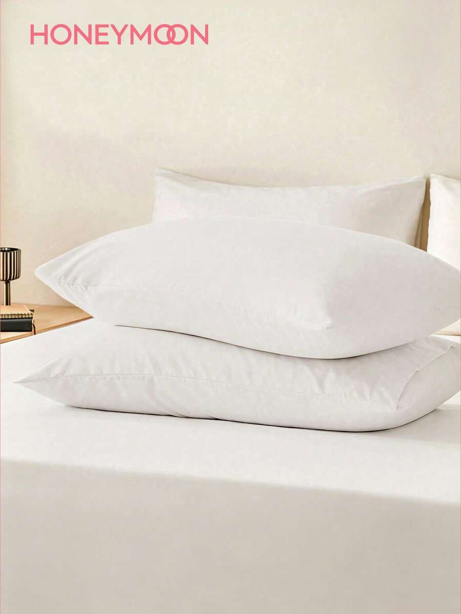 1 pieza Funda de almohada de unicolor, sin relleno de almohada, funda de almohada suave, resistente a las arrugas, resistente a la decoloración, transpirable, sin relleno, lavable a máquina - Blanco - Ver 1