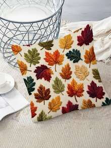 1/2/4件組秋葉刺繡抱枕套，17.7X17.7英吋，2D平面縫製，溫馨舒適居家裝飾，淺色天然布料枕套，適用客廳、臥室、沙發裝飾 - 彩色 - 查看 8