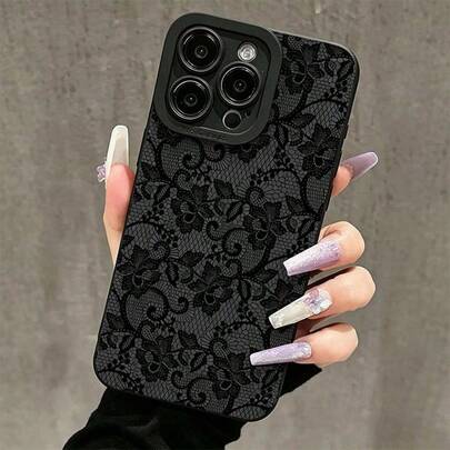 1 قطعة بطانية هاتف TPU مضاد للسقوط بتصميم دانتيل وقشرة ناعمة مع فتحات دقيقة، مناسب ل- Apple 7P/8Plus/16/16PLUS/16PRO/16PROMAX، قد يحدث اختلاف طفيف في اللون بسبب الإضاءة أثناء التصوير
