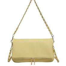 Solid Color PU Shoulder Bag, Dual Gold Zipper Rectangular Mini Crossbody Bag With Detachable Metal Chain Strap, Suitable For Date And Daily Wear - Yellow - View 2