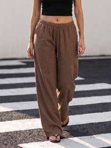 Plus Size Women's Breathable Wide Leg Pants, High Waist Loose Long Pants, Suitable For Office Commute And Casual Wear, Spring Autumn Winter - Mocha Brown - View 7