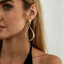 1 Pair Luxury Gold-Plated Hollow Teardrop Dangle Earrings, Large Geometric Drop Earrings, Women's Daily Party Jewelry Gift - Gold - View 2