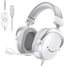 FIFINE H9 White Wired Over-Ear Headphones, 7.1 Surround Stereo, Detachable Microphone, Volume Control, Passive Noise Cancelling, Compatible With PC, Gaming Consoles, Switch - White - View 2