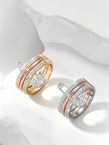 1pc Creative Fashion Personalized Micro-Inlaid Zirconia Triple Ring Brooch Ring For Women Daily Wear - Brooch Ring - View 3