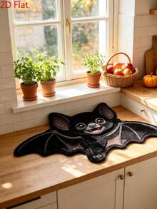 1pc Halloween Black Cartoon Bat Rug, Suitable For Halloween Party, Living Room, Kitchen, Bathroom, Bedroom, Balcony And Windowsill Decoration, Horror Theme Events, Trick Or Treat, Day Of The Dead - One Size Fits All - View 2
