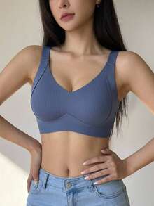 DAZY Full Coverage Adjustable Bra, Wirefree Lift & Support For Big Bust, Minimizes Underboob, Plus Size - Blue - View 3