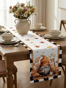 1 Pc Fall Gnome Autumn Leaves Table Runner Thanksgiving Table Runner Washable Suitable For Outdoor Indoor Party Kitchen Home Dining Table Center Can Be Used For Living Room Rectangular Dining Table Restaurant Decoration - Black and White - View 8