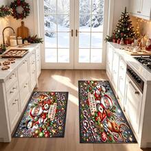 1pc Kitchen Floor Mat, Soft Faux Cashmere Material, Christmas Theme Cartoon Non-Slip Floor Mat, Suitable For Kitchen, Bathroom, Entrance Door, Holiday Atmosphere Decorative Floor Mat, Multi-Scenario Use Non-Slip Floor Mat, Christmas Room Decoration, Holiday Gift - Multicolor - View 5