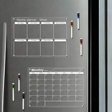 1 Set White Transparent Weekly/Monthly Planner Message Board (Acrylic Calendar Memo Writing Board Display Board, Can Be Used As Memo Board Fridge Magnet) - A - View 1