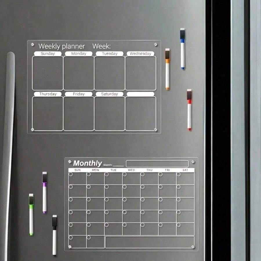 1 Set White Transparent Weekly/Monthly Planner Message Board (Acrylic Calendar Memo Writing Board Display Board, Can Be Used As Memo Board Fridge Magnet) - A - View 1