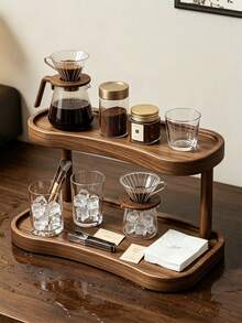 1pc 2‑TierWooden Countertop Storage Shelf, Double Layer Desktop Organizer Rack, Multifunctional Display Stand For Coffee Station, Mugs, Cosmetics, Kitchen Bathroom Vanity Home Decor - Multicolor - View 2