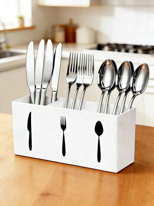 1 pièce Organisateur d'ustensiles de cuisine multifonction - Porte-couverts en plastique gain de place, peut ranger les cuillères, les couteaux et les fourchettes, durable, convient pour le comptoir de cuisine et le tiroir, choix idéal pour le rangement à la maison, au restaurant et sur la table à manger