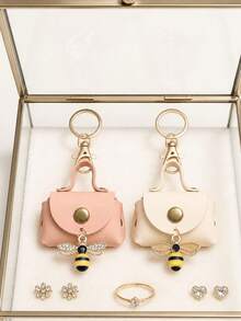 Mini Handbag Keychain Features A Bee Charm Accessories Series, Coin Wallet,Portable Small Bag Pendant,For Change,Earphone,Coins,Lipstick - Multicolor - View 9