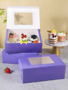 2/4/8/12pcs Cake Boxes, Cardboard Dessert Packaging Boxes With Transparent Window, Purple Rectangular Baking Boxes, Solid Color Design, Foldable, Suitable For Birthday Parties, Weddings, Celebrations, Dessert Packaging, Halloween Theme, Party Supplies. - Multicolor - View 4