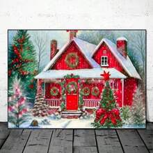 1PC DIY 5D Diamond Painting Kit Christmas Cottage Pattern - Round Full Drill Art Mosaic Craft, Home Wall Decor, Unframed - No Frame - View 2
