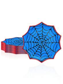 12/24/48pcs Spider Web Paper Plates, Blue & Red Spider Web Shaped Disposable Plates, Spider Theme Party Supplies, Halloween Party Tableware, Suitable For Birthday Celebration, Costume Party, Horror Gathering, Cake Dessert Snack Serving Table Decoration - Spider Web - View 1