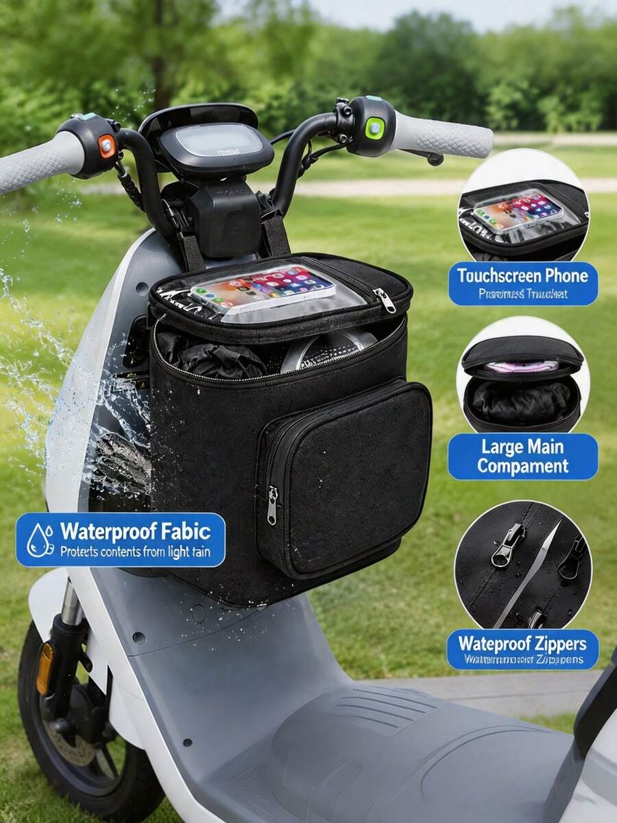 Tas Penyimpanan Motor Anti Air Hitam Putih dengan Tali Bahu yang Dapat Diatur, Kantong Depan Kapasitas Besar yang Tahan Lama, Tas Penyimpanan Motor dan Tas Sadel Sepeda Listrik, Cocok untuk Perjalanan dan Berkomuter, Hadiah Ideal untuk Pengendara, Penting untuk Kenyamanan Berkendara