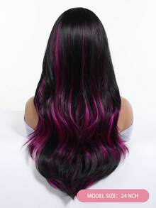 Topshe Ava WIGS 24英吋紅色挑染長波浪假髮，附簾幕瀏海，免膠水耐熱合成纖維無蕾絲假髮，女款黑色混紅長波浪假髮，適合日常穿戴、派對、Cosplay，多色假髮，完美的萬聖節女性禮物 - 紫色 - 查看 7