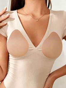 2pcs Women's Silicone Breast Prosthesis: Ultra-Thin Solid Silicone Lift Pads, Invisible Seamless Design, For Breast Lift And Anti-Sagging (Silver Is Khaki) - Color - View 2