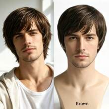Men Short Layered Wig With Side Fringe, Trimmable Natural Synthetic Heat Resistant Hair Wig, Breathable Wig Cap For Daily Wear & Costume - Multicolor - View 14