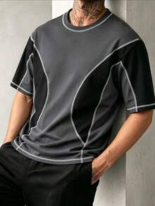 ZYNTH BALENO Men's Summer Fashion Colorblock Patchwork Loose Fit Short Sleeve T-Shirt, Essential For Summer Sports - Dark Grey - View 8