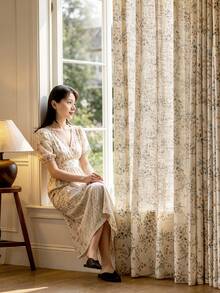 1pc Linen Fabric Embroidered White Floral Fresh Fashion Gauze Curtain, Floral Pattern, Rod Pocket Design, Suitable For Living Room And Bedroom - Transparent And Light Filtering Curtain, Living Room Curtain, Bedroom Curtain - Multicolor - View 8