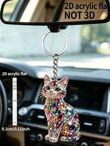 2D Flat, 2pcs Set: 1 Kitten Keychain + 1 Lobster Clasp, Brand New Two-Dimensional Flat Design, Cat Party-Style Keychain. Suitable For Keychain Promotional Gifts, Packaging Decoration, Backpack Embellishment. A Heartwarming And Sincere Gift - Multicolor - View 6