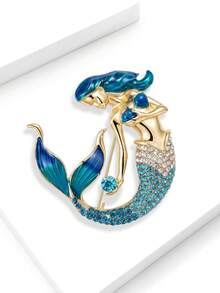 Luxury Crystal Mermaid Brooch, Cartoon Style Pin, Women's Party Dress Accessory/Friend Gathering Badge Gift - Mermaid - View 11