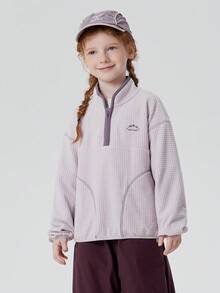 mini bala Autumn Winter Unisex Young Girl Half‑Zip Sweatshirt Check Jacquard Fleece Stand Collar Cool Mountain‑Style Top - Pink - View 2