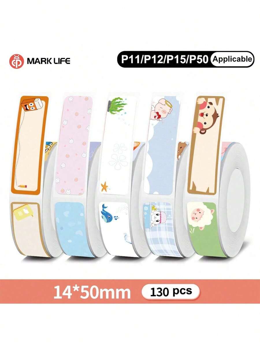 Marklife 1 Rol 0,55x1,97 Inci (14*50mm) 130 Lembar Kertas Label Termal, Tahan Air, Kertas Premium - Sempurna Untuk Mengatur dan Memberi Label, Kompatibel Dengan Printer Tanpa Tinta P11, P12, P15, P50, Untuk Penyimpanan di Rumah dan Label Nama, Catatan Hadiah, Dll.