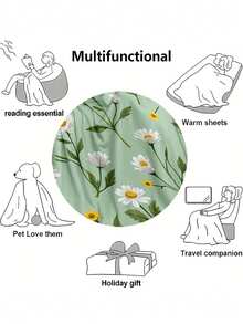 1pc Soft & Comfortable Modern Floral Pattern Flannel Blanket, 2D Printed Throw Blanket For Office Nap, Sofa & Bed Decor, Outdoor Camping Leisure Blanket, Perfect Gift For Family & Friends - Multicolor - View 6