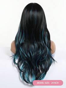Topshe Ava WIGS 24英吋紅色挑染長波浪假髮，附簾幕瀏海，免膠水耐熱合成髮絲，無蕾絲，女款黑紅混色長波浪假髮，適合日常配戴、派對、Cosplay，多色假髮，女性完美萬聖節禮物 - 藍色 - 查看 7