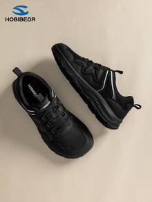 HOBIBEAR Wide Toe Retro Casual Chunky Sneakers Unisex Breathable Commuter Sneakers - Black - View 3
