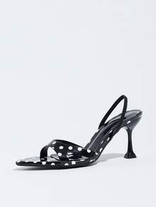 Women's Autumn Vintage Polka Dot Pointed Toe Mule Shoes, Cup Heel Design, Elastic Back Strap, Suitable For Daily Commute, Vacation, Party Wear - Black - View 4