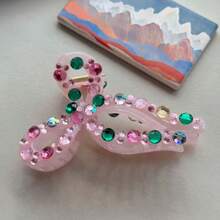 Transparent Pink Crystal Bow Hair Clip - Sparkling Rhinestone Decoration Suitable For Daily, Party, Wedding - Pink - View 6