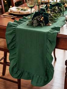 1PC Christmas Solid Color Ruffle Table Runner, Washable And Reusable, Suitable For Living Room, Dining Room, Party, Gathering, Home Daily Decoration, Wedding, Holiday Table Runner - Multicolor - View 3