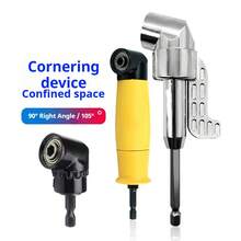 90°/105° Right Angle Adapter, Hex Shank Strong Magnetic Bit, Bendable Offset Screwdriver Adapter For Narrow Spaces, Right Angle Screwdriver Tool For Power Drill - Silver - View 1