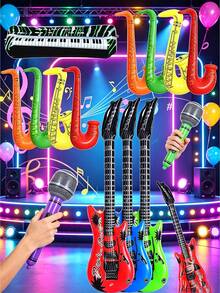 1/4pcs Inflatable Rock Party Props, Inflatable Instrument Set (Guitar, Saxophone, Keyboard, Microphone), Large 80s And 90s Inflatable Props, Suitable For 80s 90s Party Decoration, Hip Hop Theme, Birthday Party Supplies, Rock Party - Multicolor - View 3