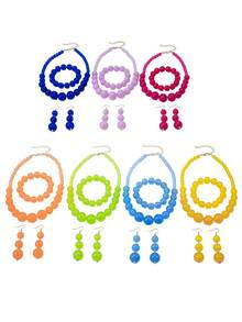 4pcs/Set Bohemian Style Acrylic Asymmetrical Geometric Beaded Pendant Bracelet, Earrings, Necklace Set, Suitable For Women's Daily, Summer, Vacation, Party, Festival Wear - Yellow - View 3