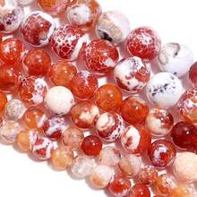 1 Strand Red Ice Flower Fire Agate Natural Stone Beads 6/8/10mm Colorful Agate Round Beads DIY Necklace Bracelet Jewelry Making Stone Beads - Red - View 3