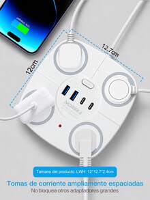 ONEEKA Cargador Regleta Multicontacto 4 Tomas 2 Usb 2 Tipo C - Blanco - Ver 2