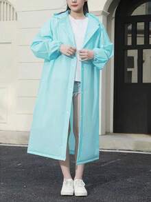 Full Coverage EVA Raincoat, Portable Outdoor Raincoat, Front Button Design, Windproof, With Hood And Drawstring, Reusable, Suitable For Hiking, Cycling, Outdoor Activities And Daily Use, Hiking Rain Gear - Multicolor - View 8