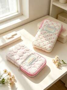 Cute Quilted Pencil Case With Label, Sweet Polka Dot Pattern Pen Bag, Suitable For Students, Women's Clutch, Travel Phone Storage Bag - Multicolor - View 3