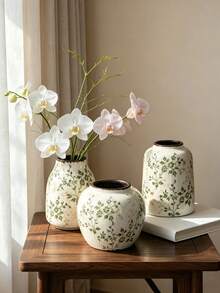 1pc Loven Vintage Floral Ceramic Vase, Cracked Glaze Surface Vase, Dark Edge, Country Style Decorative Vase, Suitable For Home, Living Room, Entrance And Wedding Use. High-End Gift Box Set - Multicolor - View 2