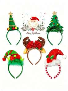 1/5 Piece Classic Christmas Headband - Holiday Party Accessory With Santa, Reindeer, Christmas Tree Design - Durable Plastic Construction, Non-Electric, Feather-Free Seasonal Headband - Headband - View 1