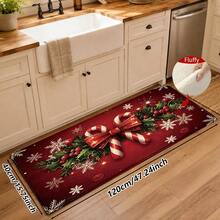 1pc Kitchen Floor Mat, Soft Faux Cashmere Material, Christmas Atmosphere, Holiday Style, Non-Slip And Dirt-Resistant, Suitable For Kitchen, Entrance, Bathroom Door, Home Decor Floor Mat, Multi-Scene Use Non-Slip Mat, Room Decoration, Holiday Gift - Multicolor - View 11